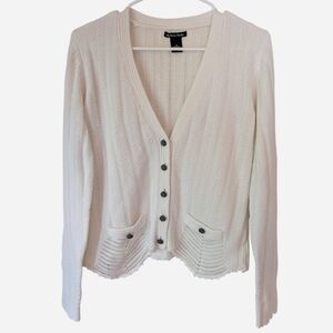 Madison Studio cream white soft cottage core v-neck cardigan